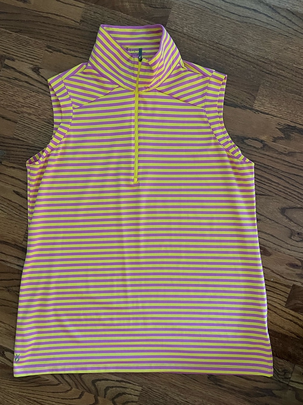 Sleeveless Striped Zip-Front Golf Top - Pink & Yellow